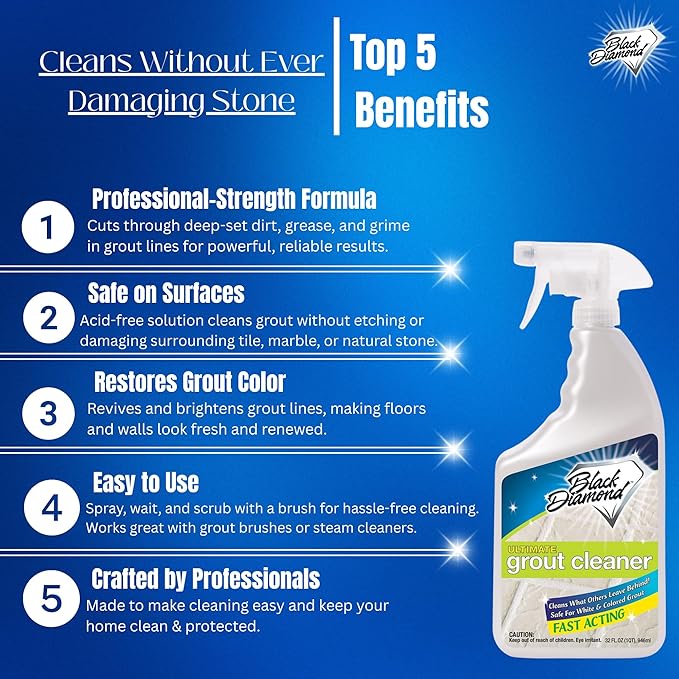 Ultimate Grout Cleaner for Tile Floors — Acid-Free Deep Cleaner Removes Grease, Dirt & Soap Scum Without Damaging Grout — Safe for Marble and All Natural Stone (2-QTS W Brush)