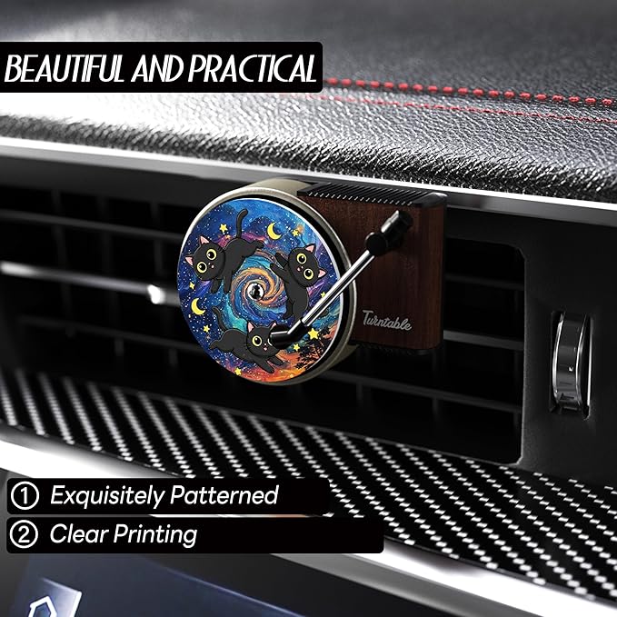 Maicican 12 PCS Starry Sky Cat Car Air Freshener Vent Clip, Cute Car Air Freshener with Record Player Design, Unique Car Accessories and Decor for Music Lovers or Cat Lover (Starry Sky Cat B)