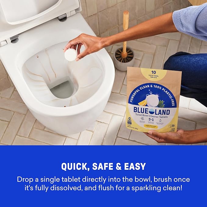 BLUELAND Toilet Bowl Cleaner Tablets, Starter Set, 14 Count with Tin, Peppermint Eucalyptus, Plastic-Free, No Harsh Chemicals, Plant-Based