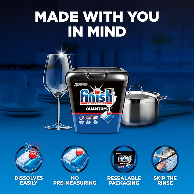 Finish Quantum Dishwasher Pods, No Pre-Rinse Dishwasher Detergent Soap Removes 24HR Dried-On Stain and Grease, Leaving a Virtually Spotless Shine, 48 Count