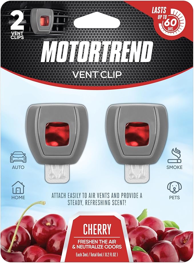 Motor Trend Vent Clip Air Freshener - Long Lasting Fresh Scents for Cars, Trucks, and SUVs - Cherry Scent, 2Pack
