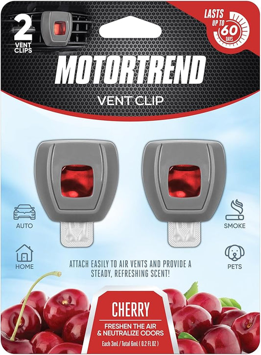 Motor Trend Vent Clip Air Freshener - Long Lasting Fresh Scents for Cars, Trucks, and SUVs - Cherry Scent, 2Pack