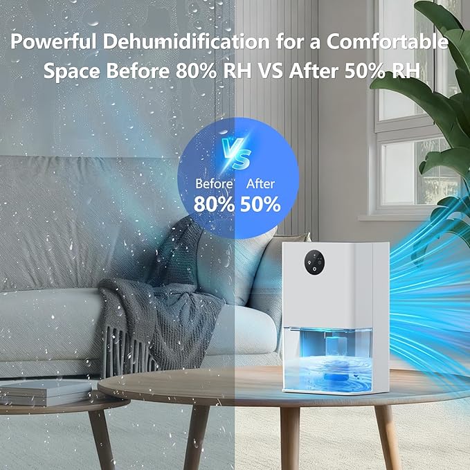 Dehumidifier,1500ML(50 OZ) Small Dehumidifier for Home (300 sq. ft),Quiet with Auto Shut Off, Dehumidifiers for Bedroom, RV, Closet