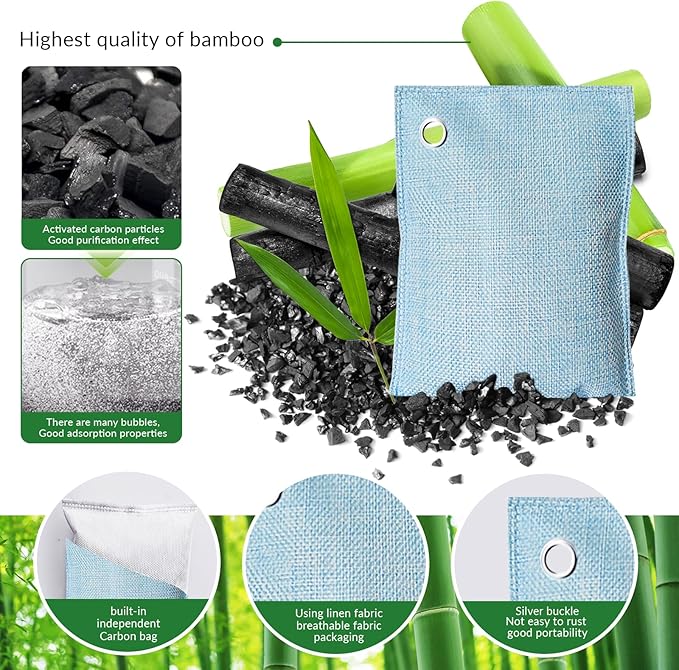 2 Bags Natural Air Purifying Bag | Bamboo Charcoal Odor Absorber for Home & Car | Closet Odor Eliminator, Small Room Deodorizer & Car Air Freshener | Charcoal Bags (100g light blue1, Unscented)