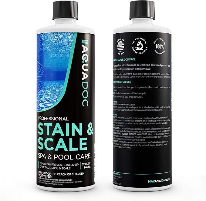 AquaDoc Spa Stain and Scale Control for Hot Tubs - 32oz - Hot Tub Descaler That Helps Prevent & Remove Metal Stains and Scale - Made in USA