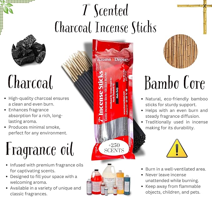 Aroma Depot Money Type Most Exotic Charcoal 7" Incense Sticks. Approx. 85-100 Sticks Per Bundle, Length - 7 Inches, Each Natural Stick Burns for 35 to 45 mins Each. Long Lasting. Guarantee 100% Pure