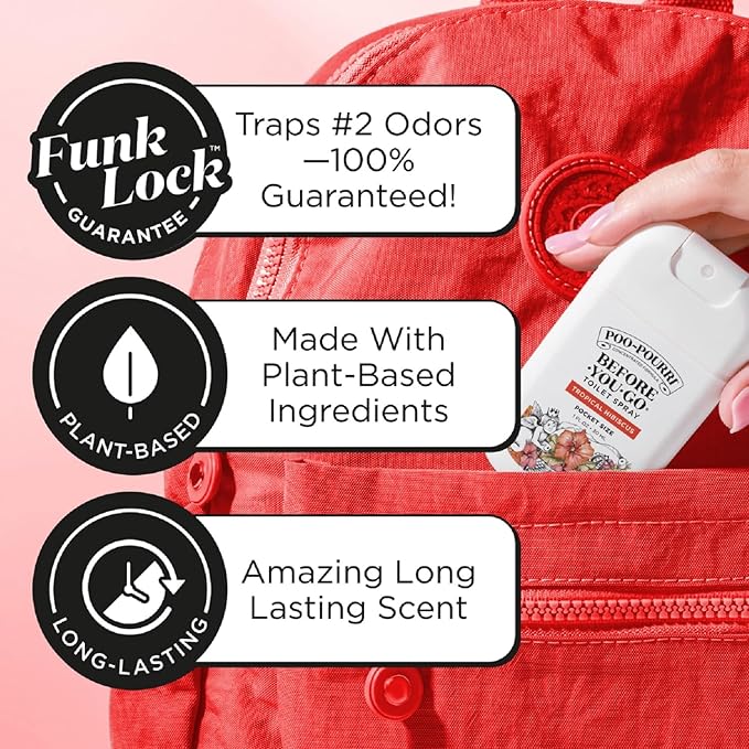 Poo-Pourri Before-You-Go Pocket Toilet Spray, Travel Essentials, Tropical Hibiscus, 1 Fl Oz, Up to 50 Uses, On-The-Go Bathroom Odor Deodorizer with Essential Oils, TSA Approved Size, Hibiscus, Apricot