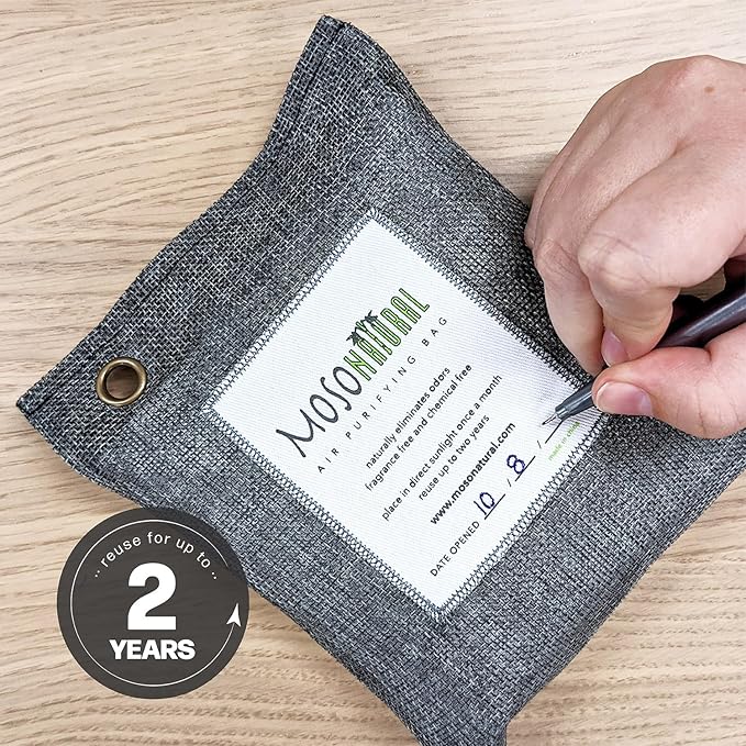 Moso Natural Air Purifying Bag 500g (3 Pack) Premium Bamboo Charcoal Odor Absorber for Home, Bedroom, Kitchen, Basement | Unscented Pet Odor Eliminator | Large Charcoal Deodorizer Bag Covers 250sqft