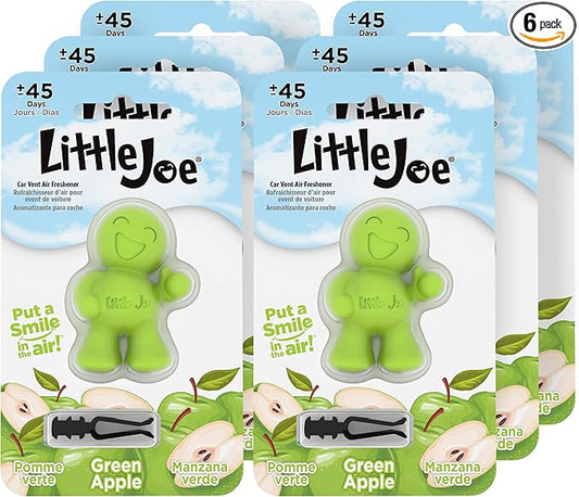 Little Joe 96416-6PK Green Apple Scent Car Air Freshener Vent Clip, Fights Odors for up to 45 Days, Long-Lasting Freshness, Cute Car Odor Eliminator, Pack of 6