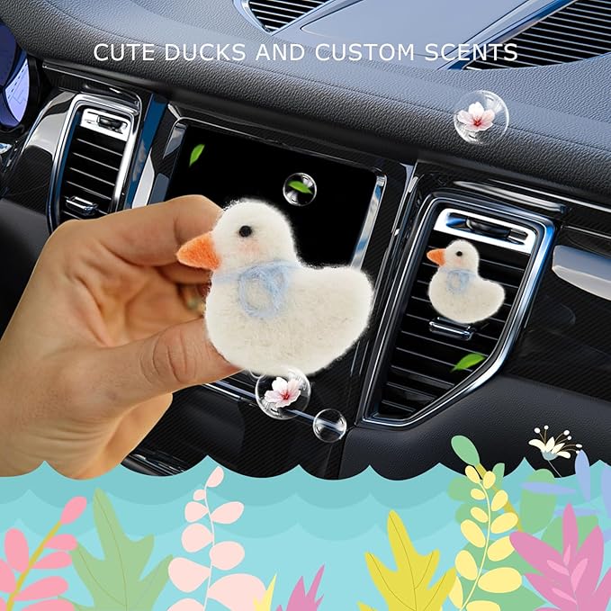Duck Car Accessories,Wool Felt Car Air Freshener Vent Clips,Refillable Essential Oil Aroma Diffuser,White Duck Decor for Women Teens
