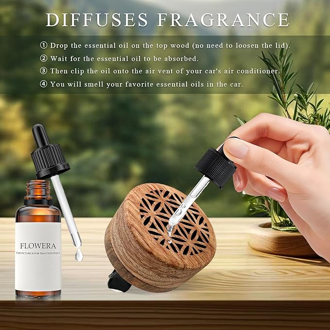 2 PCS Wood Car Essential Oil Diffuser, Wooden Aromatherapy Essential Oils Diffuser with Vent Clip, Wood Vent Clip Air Freshener for Vehicle Office Home Bedroom (Particle Model)