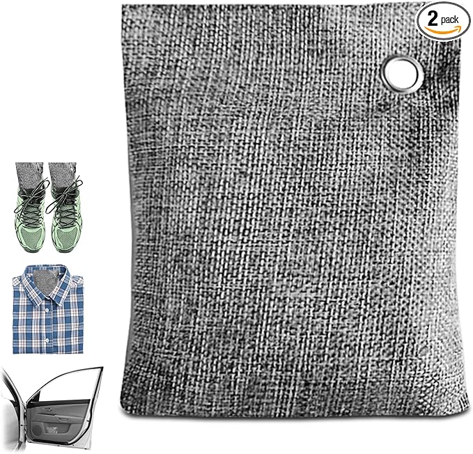 2 Bags Natural Air Purifying Bag | Bamboo Charcoal Odor Absorber for Home & Car | Closet Odor Eliminator, Small Room Deodorizer & Car Air Freshener | Charcoal Bags (200g gray3, Unscented)