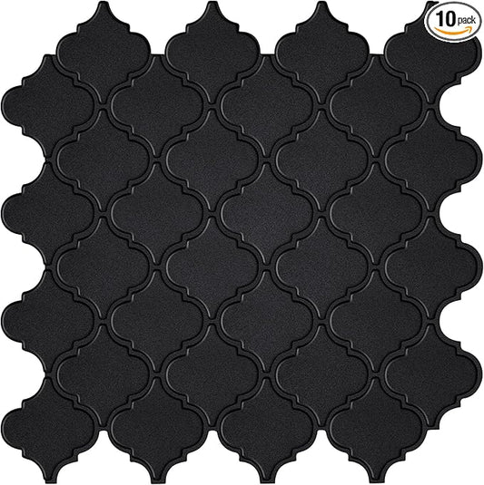 Arabesque Peel and Stick Backsplash for Kitchen, Matte Black 3D Self-Adhesive Kitchen Backsplash, Premium Stick on Backsplash for Bathroom (10Tiles, 12×12）