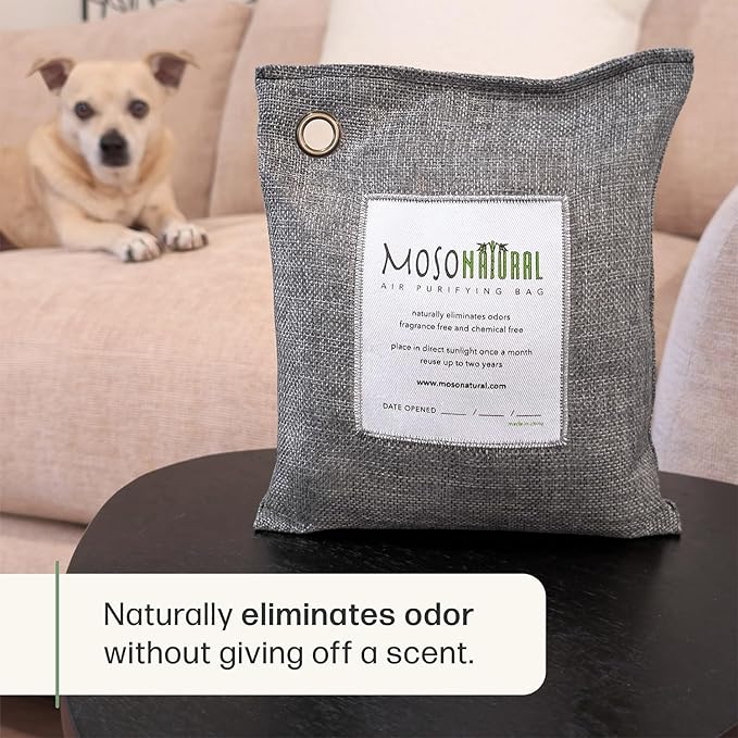 Moso Natural Air Purifying Bag 500g (3 Pack) Premium Bamboo Charcoal Odor Absorber for Home, Bedroom, Kitchen, Basement | Unscented Pet Odor Eliminator | Large Charcoal Deodorizer Bag Covers 250sqft