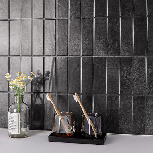 Peel and Stick Tile，New Upgrade Thicker Design Self Adhesive 12" x 12" Large Premium Peel and Stick Backsplash for Kitchen (Ash Black)