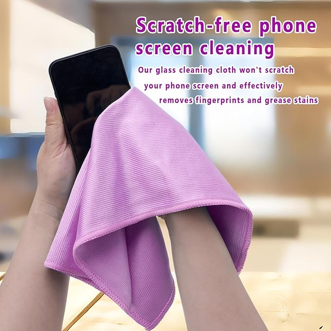 6 Pack Glass Cleaning Cloth Microfiber Cleaning Cloth for Window Eyeglass Jewelry Windshields Mirrors and Stainless Steel (Purple)