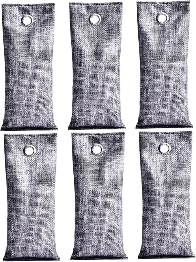 Activated Charcoal Odor Absorber 6Pcs 7x3 Inch Cotton Bamboo Charcoal Bags with Hanging Hole for Shoes