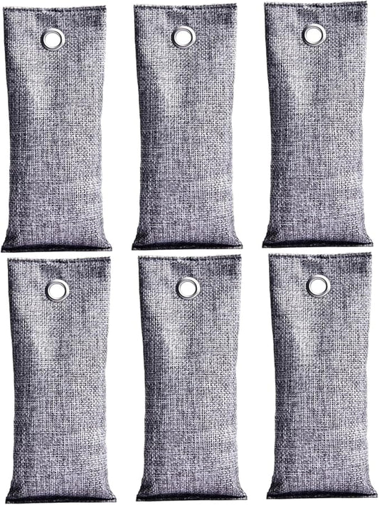 Activated Charcoal Odor Absorber 6Pcs 7x3 Inch Cotton Bamboo Charcoal Bags with Hanging Hole for Shoes