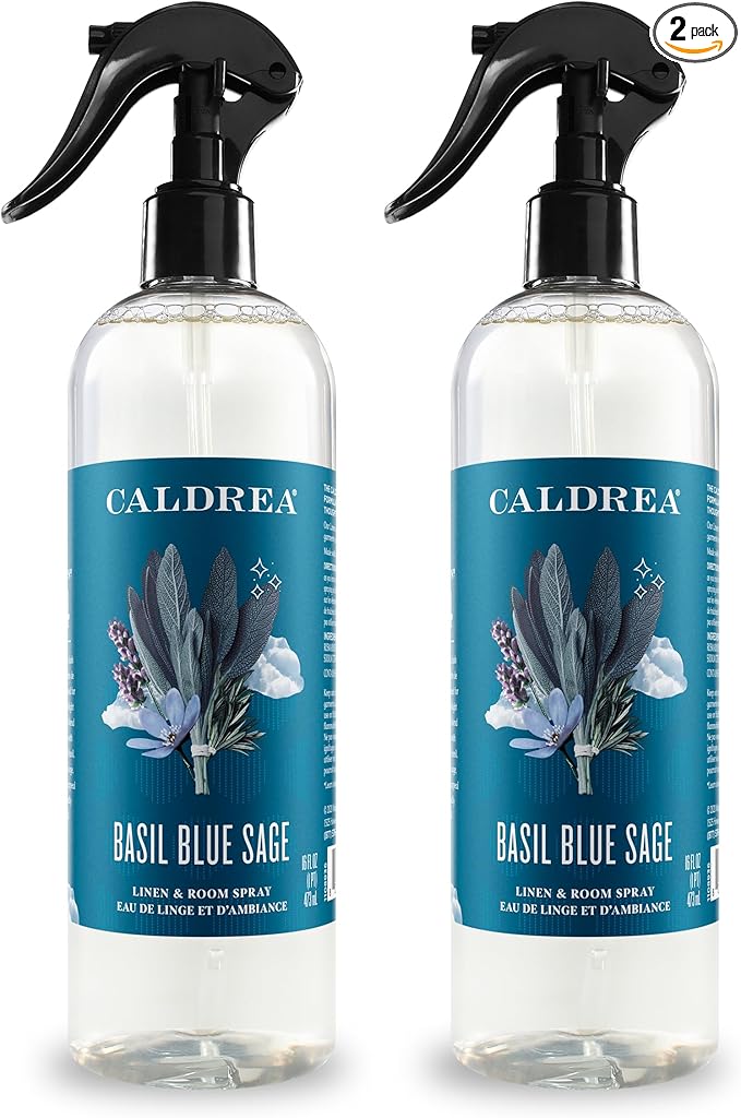 Caldrea Linen and Room Spray Air Freshener, Made with Essential Oils, Plant-Derived and Other Thoughtfully Chosen Ingredients, Basil Blue Sage, 16 oz, 2 Pack