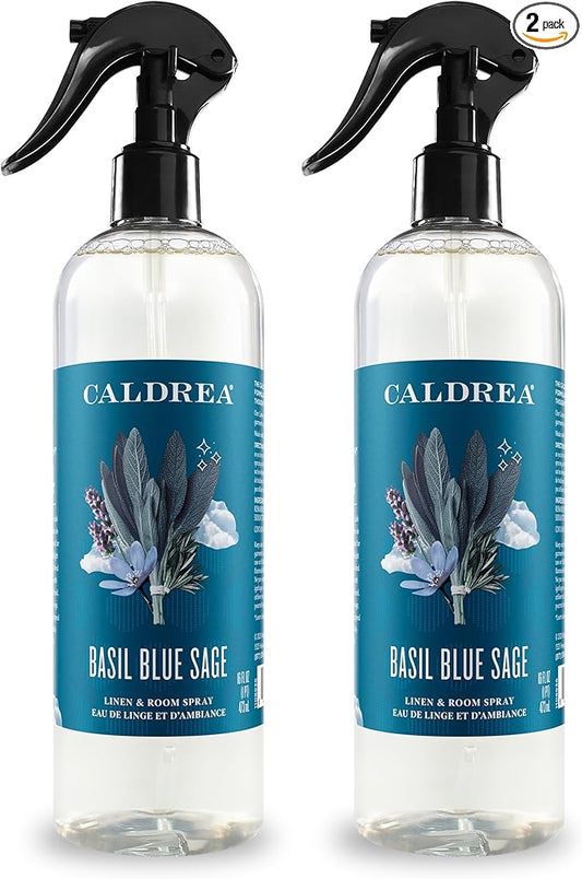 Caldrea Linen and Room Spray Air Freshener, Made with Essential Oils, Plant-Derived and Other Thoughtfully Chosen Ingredients, Basil Blue Sage, 16 oz, 2 Pack