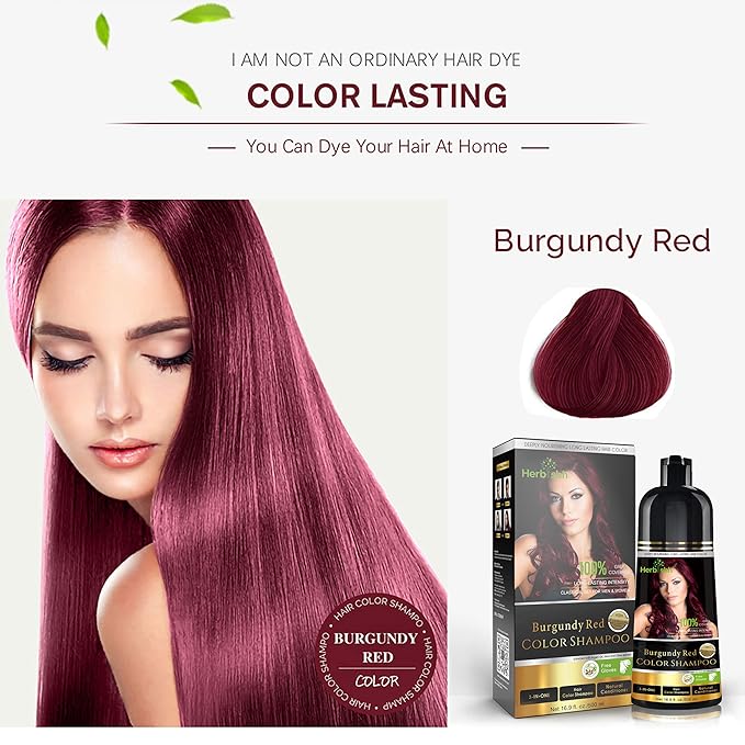 Herbishh Hair Color Shampoo for Gray Hair Burgundy 500 ML + Hair Color Stain Remover Wipes - Travel Pack With 5 Wipes