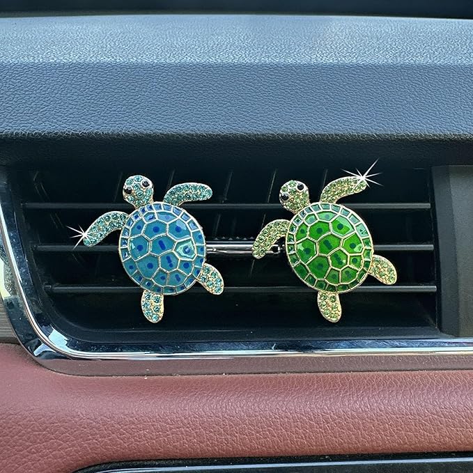 4pcs Cute Sea Turtles Car Air Vent Diffuser – Clip-On Fragrance Air Freshener for Cars with Replaceable Refills, Adorable Animal Car Vent Clip for SUV & Truck (Blue Green, Ocean)