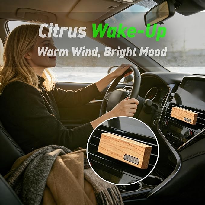4 Packs Citrus Scented Natural Wood Vent Clips,【Brighten Cabin Mood】 Odor Refresh Car Scents Air Freshener Refills, Long Lasting Fragrance Diffuser, SUV Essentials Gift for Women