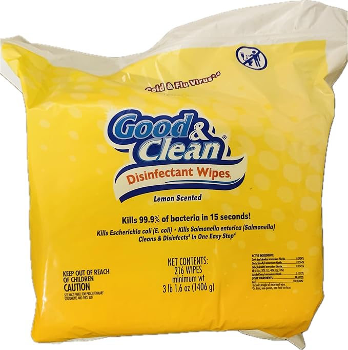 Generic Good & Clean Disinfectant Wipes, Refreshing Lemon Scent, 432 Count (2 Packs of 216), White