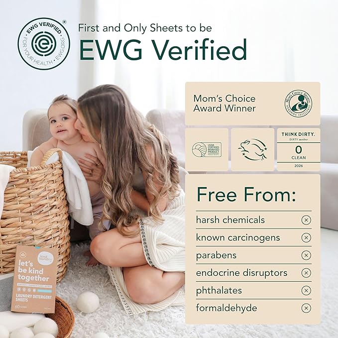Kind Laundry Detergent Sheets with Stain-Fighting Enzymes - Plant Powered Eco-Friendly Laundry Soap Sheets - Home or Travel Laundry Detergent - Ocean Breeze, 32 Loads (Mom's Choice Award Winner)
