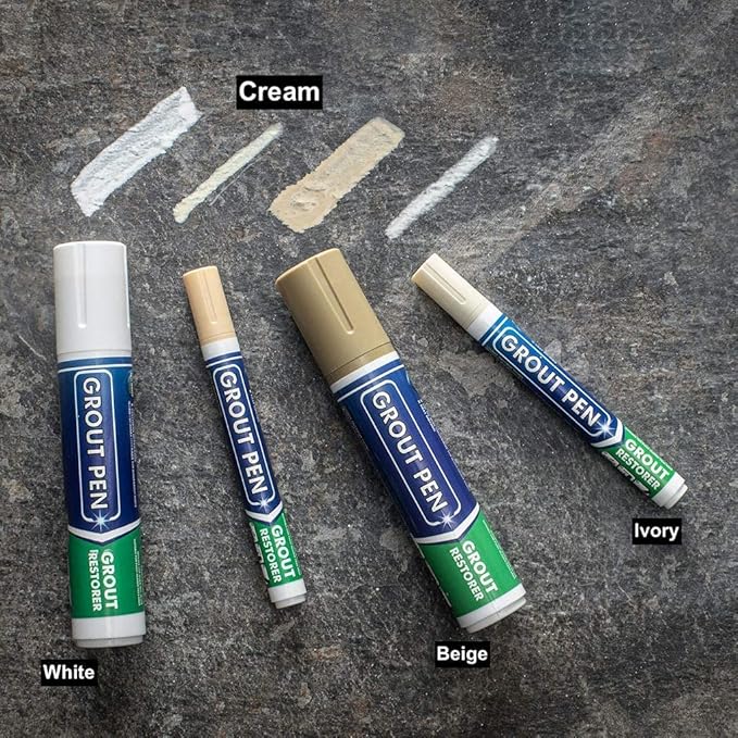 Grout Pen Tile Paint Marker: Waterproof Grout Colorant and Sealer Pen to Renew, Repair, and Refresh Tile Grout - Cleaner Coating Stain Pens - 2 Pack, 5mm Narrow and 15mm Wide Tip Pen - Yellow Cream