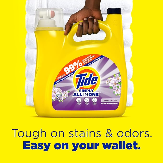 Tide Simply Clean & Fresh Liquid Laundry Detergent, Berry Blossom Scent, 138 Loads, 182 fl oz