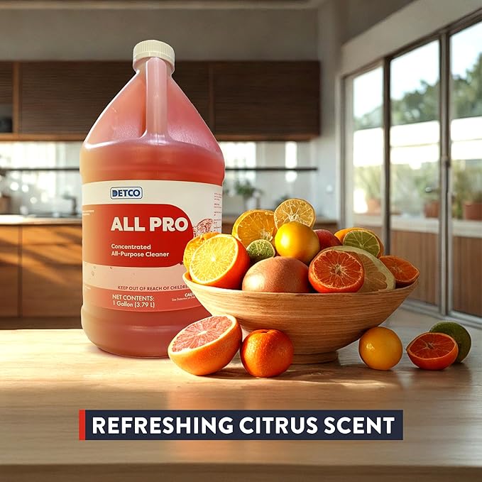 ALL PRO Concentrated All Purpose Cleaner – Biodegradable, Non Toxic, Heavy Duty, Foaming & Streak Free Multi-Surface Solution, 4oz Per Gallon of Water, Daily No Rinse Cleaner, 1 Gallon