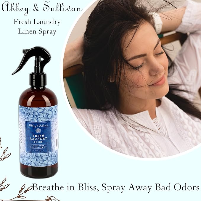 Abbey & Sullivan Linen Spray, Fresh Laundry Scent with Fresh Green Floral Musk, Pack of 2, 16 oz