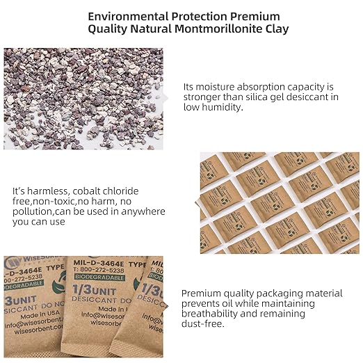 Kraft Clay Desiccants Packs for Safe, 11 Gram 30 Pack Dehumidifier for Gun Safe, 1/3 Unit Military Grade Moisture Absorbers, Conforms to MIL-D-3464E Type I & II Absorbents
