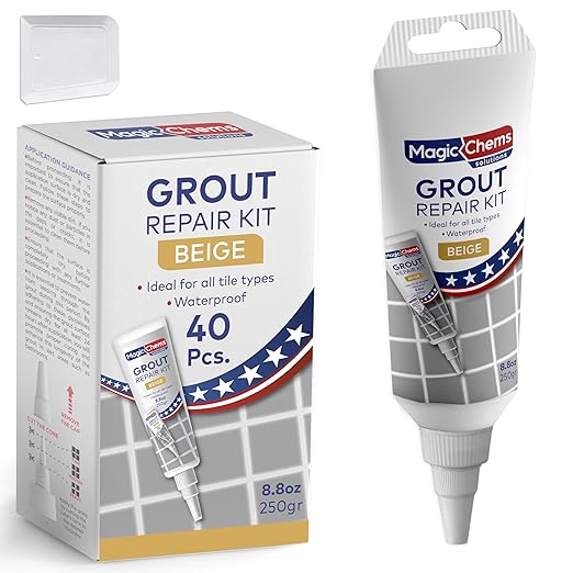 Tile Grout Repair, Beige 8.8 oz/250gr. Fast Drying Grout Repair Kit, Grout Filler Tube Repair Kit, Tile Grout Paint, Grout Sealer Restore and Renew Bathroom Floor, Tile Gaps, Joints, Lines