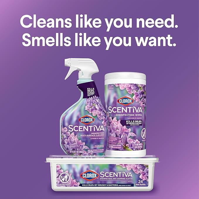 Clorox Scentiva Disinfecting Wipes, Lavender and Jasmine, 75 Count (Package May Vary)