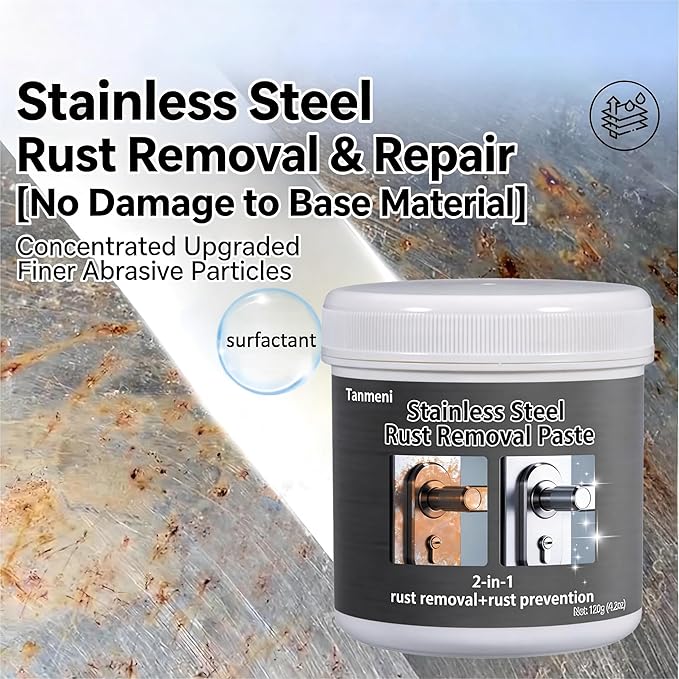 Stainless Steel Rust Stain Remover & Cleaner, Rust Spot Stain Remover for Stainless Steel Appliances and Furniture - Ideal for Grill, Fridge, Knife or Pan & more (75, Grams)