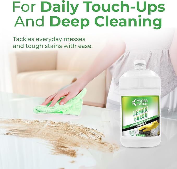 Hygea Natural Lemon Fresh Concentrated All Purpose Cleaner - Non Toxic - Removes Soil, Dirt & Grease - Wet Gloss Finish - Biodegradable, pH-Neutral & Ammonia Free (128oz Concentrated Gallon)