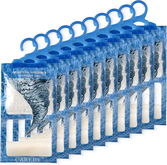 Hanging Moisture Absorbers Bags, Effective Dehumidifiers for Closet, Wardrobe & Bedroom, Absorbs Excess Humidity, Prevents Dampness & Odor, Easy to Use & Long-Lasting Fragrance-Free