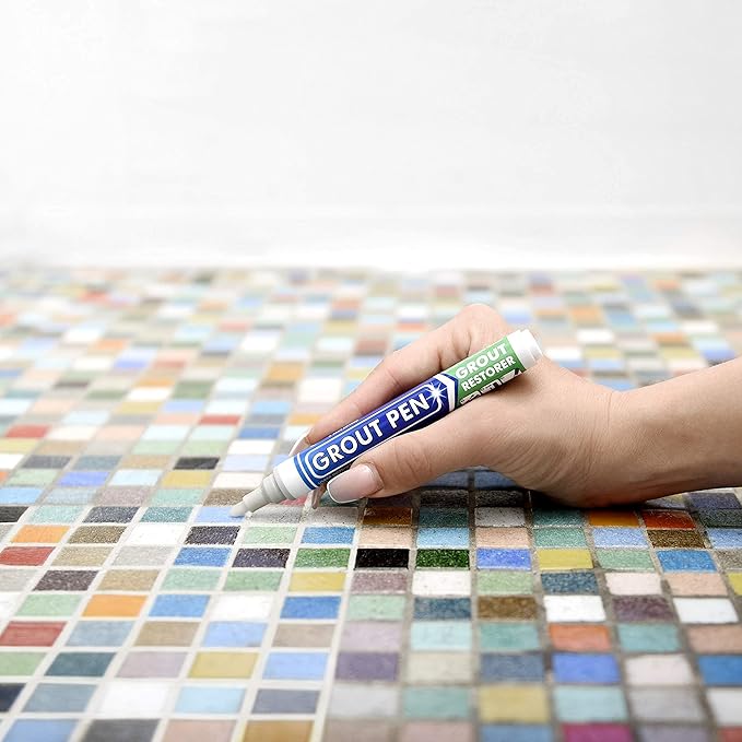 Grout Pen Tile Paint Marker: Winter Grey Narrow 5mm with 5 Pack Replacement Tips - Waterproof Grout Colorant and Sealer Pen to Renew, Repair, and Refresh Tile Grout - Cleaner Coating Stain Pens