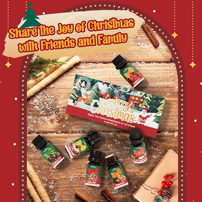 Christmas Essential Oils Gift Set, SNOWSEN Winter Fragrance Oils for Diffuser & Aromatherapy, Apple Cinnamon, Christmas Pudding, Candy Cane, Gingerbread, Cranberry Scented Oil for Candle Making