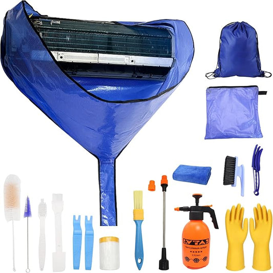 Mini Split Cleaning Kit, 19 Pcs Mini Split Cleaning Bag with 2L High Pressure Sprayer, Waterproof PVC Air Conditioner Cleaning Cover for for Home Air Conditioning Units