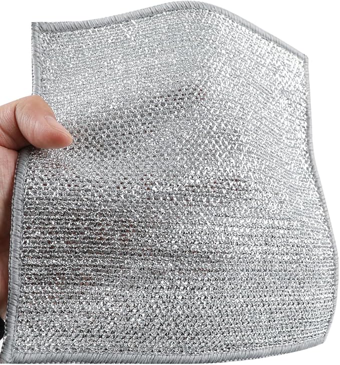 YinQin 6 PCS Double Layer Stainless Steel Scrubber Wire Dishwashing Cloth Non Scratch Stainless Steel Mesh Dish Cleaning Cloth 20x20 cm Metallic Wire Cleaning Rag Towel for Kitchen Dish Sink Stove Top