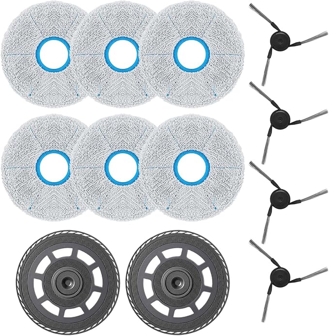 Auto 100℃ Hot Water Washable Mop Pads & Holder for Dreame X50 Ultra, S50, S50 Ultra, S50 Pro, L50 Ultra Robot Vacuum, 6 Reusable Self-Cleaning Mop Cloths with 2 Plates & 4 Side Brushes