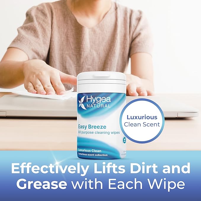 Hygea Natural EasyBreeze Luxurious Clean All Purpose Cleaning Wipes - Multipurpose Cleaner - Dirt and Grease Wipes (Pack of 1)