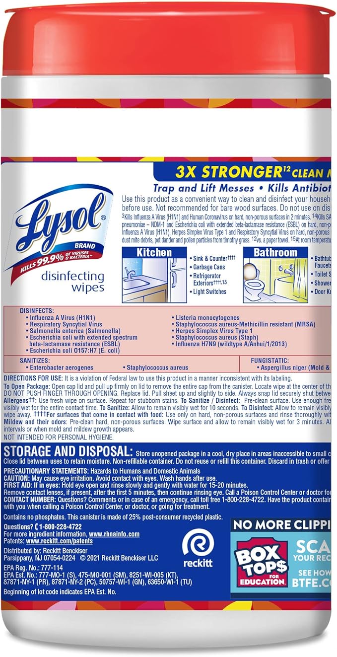 Lysol Disinfectant Wipes, Multi-Surface Disinfectant Cleaning Wipes, For Disinfecting and Cleaning, Mango & Hibiscus, 80 Count (Pack of 4)