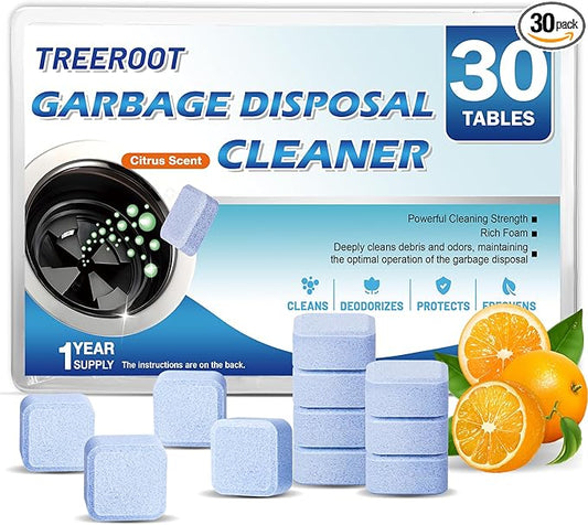 Treeroot 30 Pack Garbage Disposal Cleaner Tablets, Deodorizer, Foaming Sink Cleaner, Fresh Foaming Tablets for Garbage Disposal, Clean Kitchen Sink and Eliminate Odors, 1 Year Supply