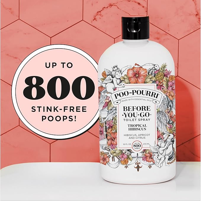 Poo-Pourri Before-You-Go Toilet Spray Refill, Tropical Hibiscus, 16 Fl Oz, Up to 800 Uses, Bathroom Odor Deodorizer with Essential Oils for Home or Work, Hibiscus, Apricot and Citrus Scent