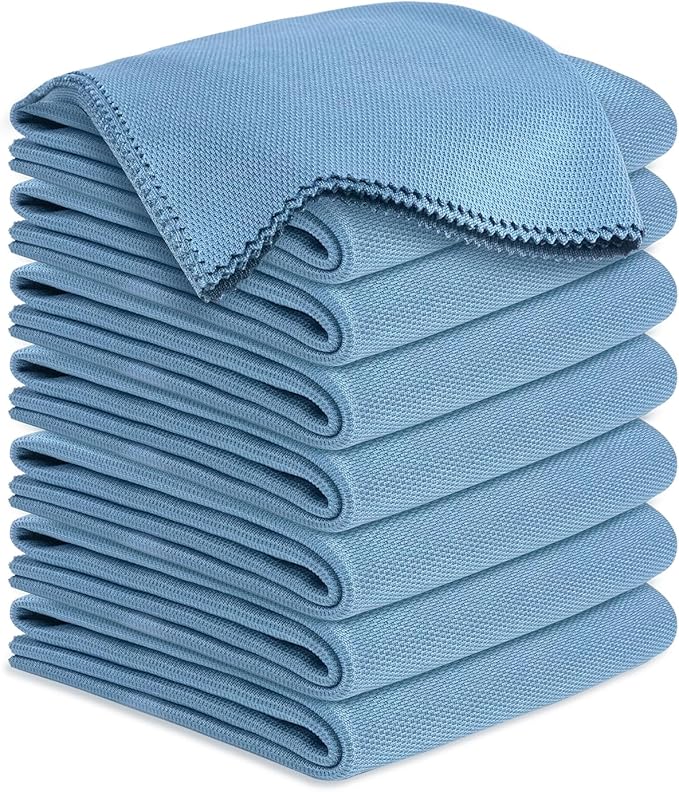 Microfiber Cleaning Cloths Glass Cleaner: 8 Packs 18X18 Window Cleaner Kit Wine Glasses Polishing Cloth Lint Free Washable Reusable Quickly Clean Mirro Screen Stainless Steel Windshield (Alaskan Blue)