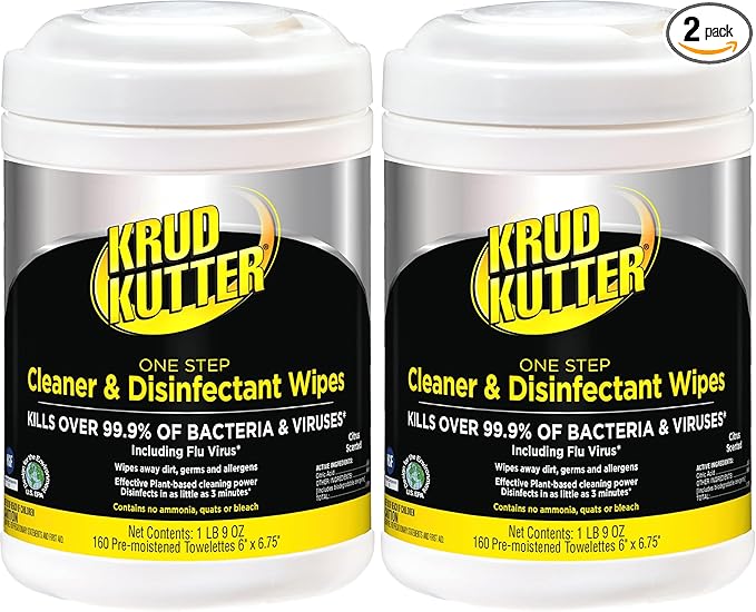Krud Kutter Pro 367508 One Step Cleaner & Disinfectant Wipes, 160 Wipes (Pack of 2)